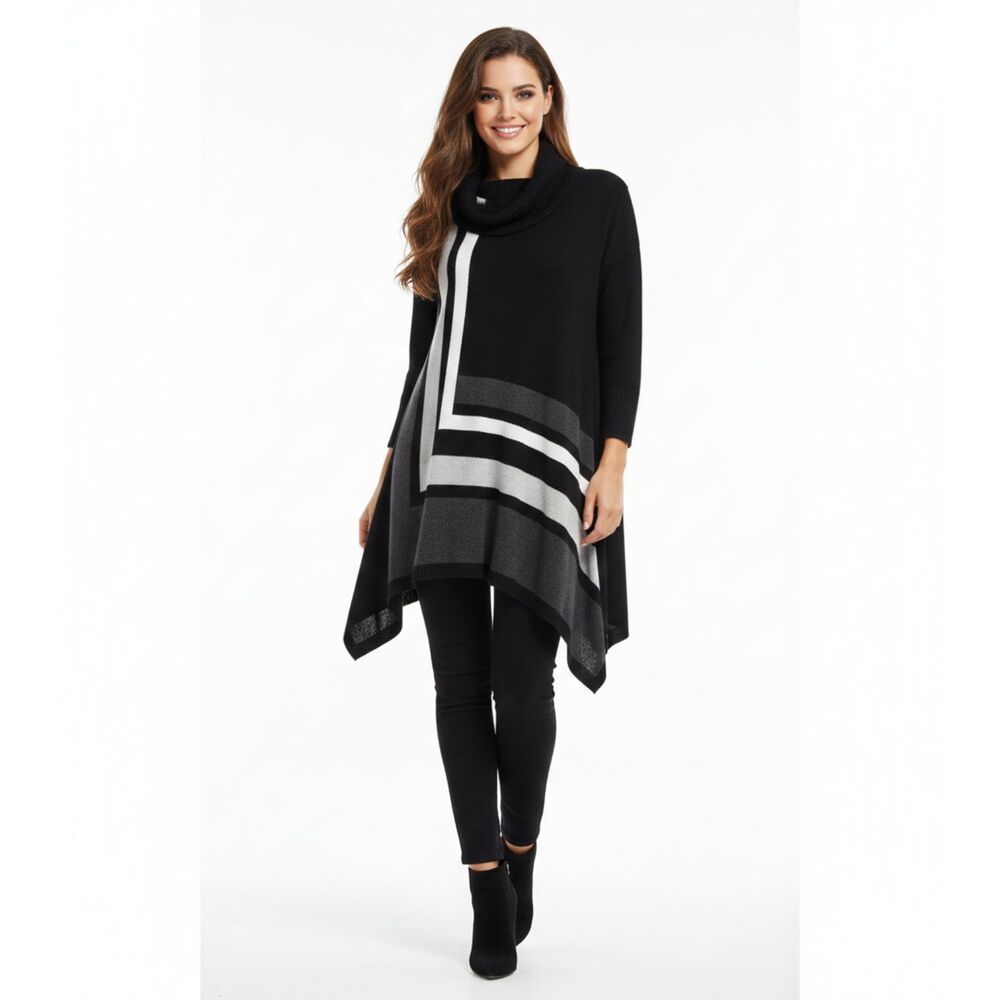 United States Sweaters Cowl Neck Tunic Top Geometric Asymmetric Colorblock L New